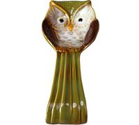 STAHAD Ceramic Owl Spoon Rest Utensil Holder with Green Relief Etching, Pot Spoon Holder and Chopstick Rest for Kitchen Counter and Stove Top Use