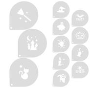 STAHAD Reusable Halloween Cake Stencils for Coffee and Latte Art, 12Pcs Pumpkin Bat Witch Hat Templates for Baking Cookies and Hot Drinks