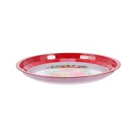 STAHAD Vintage Red 35cm Enamel Plate Retro Style Decorative Fruit and Vegetable Tray Household Round Food Storage Plate for Kitchen and Dining