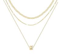 Staiko 3Pcs Gold Necklaces for Women Layered CZ Rondelle Pendant Necklaces, 14k Gold Plated Dainty Layered Necklace Sparkling Crystal Necklace Jewellery Set Adjustable