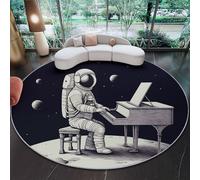 Stain Non-Shedding Area Rugs 150 x 150 cm, Cartoon Moon Astronaut Print Machine Washable Rugs for Lounge Bedroom Dining Room - Black Easy Care Low Pile Floor Carpet
