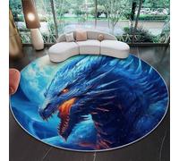 Stain Non-Shedding Area Rugs 150 x 150 cm, Fantasy Moon Western Dragon Print Machine Washable Rugs for Lounge Bedroom Dining Room - Blue Easy Care Low Pile Floor Carpet