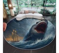 Stain Non-Shedding Area Rugs 160 x 160 cm, Animal Fantasy Shark Waves Print Machine Washable Rugs for Lounge Bedroom Dining Room - Dark Blue Easy Care Low Pile Floor Carpet