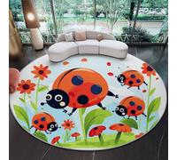 Stain Non-Shedding Area Rugs 160 x 160 cm, Cartoon Ladybug Plant Print Machine Washable Rugs for Lounge Bedroom Dining Room - Light Color Easy Care Low Pile Floor Carpet