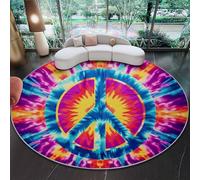 Stain Non-Shedding Area Rugs 90 cm, Abstract Peace Runes Print Machine Washable Rugs for Lounge Bedroom Dining Room - Colorful Easy Care Low Pile Floor Carpet