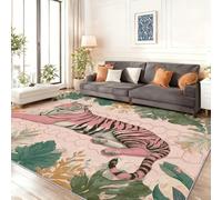 Stain Resistant Bohemia Wildlife Tiger Print Area Rug, Small 60 x 90 cm Low Pile Flannel Carpet for Living Room, Washable Kids Nursery Floor Mat, Non Slip Kid and Pet Friendly