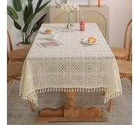 Stain Resistant Cotton Polyester Tablecloth 140x180cm Stylish Crochet Design for Dining & Kitchen Elegant Grid Pattern Durable and Easy to Clean Table Cover