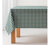 Stain-Resistant Gingham Tablecloth, Cotton, Fabric Touch, 140 x 300 cm, Green