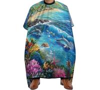 Stain Resistant Hair Colouring Cape, Hawaiian Life Sea Fish, Hairdressing Apron Adjustable Hair Cape for Coloring Styling Women
