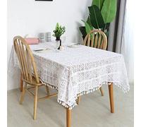 Stain-Resistant Tablecloth for 6 Rectangular Floral Lace Design Cotton Napkins Included Modern White Table Cover Kitchen Protection 140x140cm Decor Piece