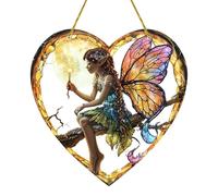 Stained Acrylic Window Decor, Heart Shaped Wall Hanging Decoration, Stained Glass Window Hangings, Fairy Sun Catcher for Window, Flower Fairies Acrylic Hanging, Fairy Window Hanging Decoration