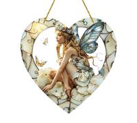 Stained Acrylic Window Decor, Heart Shaped Wall Hanging Decoration, Stained Glass Window Hangings, Fairy Sun Catcher for Window, Flower Fairies Acrylic Hanging, Fairy Window Hanging Decoration