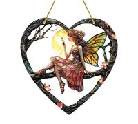 Stained Acrylic Window Decor, Heart Shaped Wall Hanging Decoration, Stained Glass Window Hangings, Fairy Sun Catcher for Window, Flower Fairies Acrylic Hanging, Fairy Window Hanging Decoration