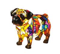 Stained Animal Lamp - Resin Tabletop Night Light, Cute Stained Glass Lamps, Retro Art Light for Home Decoration, Resin Material Magical and Colorful Dog Night Lights, Pug Lamp
