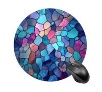 Stained Glass Abstract Mosaic Blue Teal Purple Mousepad Round Computer Mousepad Waterproof Gaming Mousepads with Non-Slip Rubber Base Mousepads Mousemat for Laptop Office 20 CM