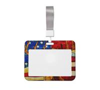 Stained Glass American Flag Deer Head Sliding Id Badge Holder Hard Plastic Work Card Case Name Tag Protector for Nurses Office