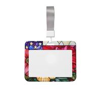Stained Glass American Flag Flowers Sliding Id Badge Holder Hard Plastic Work Card Case Name Tag Protector for Nurses Office