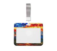 Stained Glass American Flag Mountains Sliding Id Badge Holder Hard Plastic Work Card Case Name Tag Protector for Nurses Office