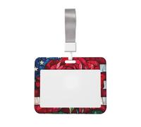 Stained Glass American Flag Red Rose Sliding Id Badge Holder Hard Plastic Work Card Case Name Tag Protector for Nurses Office