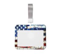 Stained Glass American Flag Sliding Id Badge Holder Hard Plastic Work Card Case Name Tag Protector for Nurses Office