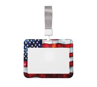 Stained Glass American Flag Sliding Id Badge Holder Hard Plastic Work Card Case Name Tag Protector for Nurses Office