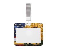 Stained Glass American Flag Sunflower Sliding Id Badge Holder Hard Plastic Work Card Case Name Tag Protector for Nurses Office