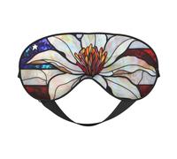 Stained Glass American Flag White Flower Sleep Mask Eye Mask with Adjustable Strap, Eye Sleep Shade Cover Blocks Light for Women Men Airplane Travel Nap Meditation