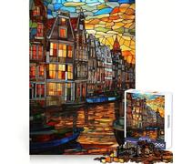 Stained Glass Amsterdam Canal 1000 Piece Jigsaw Puzzles for Adults Mind Exercise Toy Casual Fun Precision Cut Artistic Gift 50x75cm