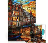 Stained Glass Amsterdam Canal 1000 Piece Jigsaw Puzzles for Adults Mind Exercise Toy Casual Fun Precision Cut Artistic Gift 50x75cm