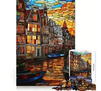 Stained Glass Amsterdam Canal 1000 Pieces Jigsaw Puzzles for Teenagers Mind Skill Toy Leisure Fun Design Assembly Elegant Gift 38x52cm