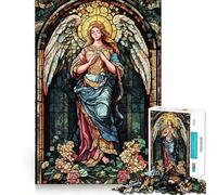 Stained Glass Angel Adults Puzzles 1000 Piece Jigsaws Mind Exercise Toy Relaxed Mind Design Assembly Santa Wish Gift 38x52cm