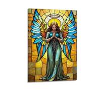 Stained Glass Angel Wall Art, Artistic Print, Fantasy Poster, Unique Canvas Picture, Artistic Decor for Living Room Poster Decorative Painting Canvas Wall Posters And Art Picture Print Modern Family B