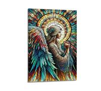 Stained Glass Angel Wall Art, Colorful Print, Spiritual Poster, Divine Canvas Picture Artistic Wall Mural Modern Hanging Decor Poster20x30inch(50x75cm)