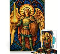 Stained Glass Angel with Sword Adults Puzzles 1000 Piece Jigsaws Brain Teaser Home Pastime Image Assembly Memorable Gift 38x52cm