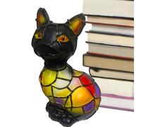 Stained Glass Animal Lamp | Vintage Cat Table Lamp | Animal Art Night Light | Handmade Resin LED | 3D Cute Pet Light for Living Room Bedroom Home Decor