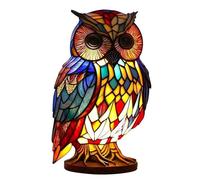 Stained Glass Animals Shape Table Lamp - Bedroom Ornament Night Light For Bedside Desktop Dorm (Owl Trumpet)