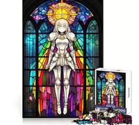 Stained Glass Anime Knight Adults Puzzles 1000 Piece Jigsaws Brain Teaser Home Pastime Image Assembly Memorable Gift 50x75cm