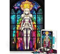 Stained Glass Anime Knight Adults Puzzles 1000 Piece Jigsaws Brain Teaser Home Pastime Image Assembly Memorable Gift 50x75cm