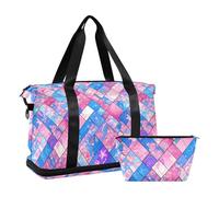 Stained Glass Anime Valentines Foldable Gym Tote Bag Shoulder Weekender Overnight Bag with Adjustable Strap for Hiking