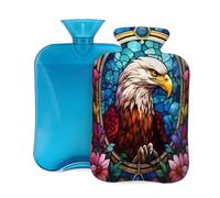 Stained Glass Art Eagle Hot Water Bottle with Cover, 2L PVC Hot Water Bag for Pain Relief, Hand Foot Warmer, Hot & Cold Therapy with Removable Cover, Gift for Women Kids Family