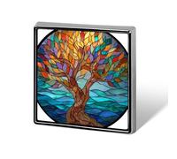 Stained Glass Art Tree with Brown Trunk Unisex Brooches & Pins Square Lightweight Lapel Badge Jewelry for Clothing Shawl Hat