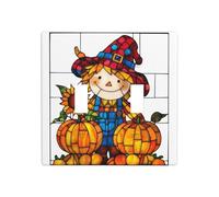 Stained Glass Autumn Scarecrow Pumpkins Double Gang Toggle Light Cover Wall Plate Switch Decor Standard Size - 11.4x11.4cm