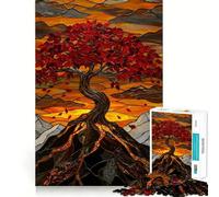 Stained Glass Autumn Tree 1000 Pieces Jigsaw Puzzles for Adults Thought Toy Calming Play Precise Edge Heartfelt Gift 38x52cm