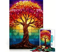 Stained Glass Autumn Tree Adults Puzzles 1000 Piece Jigsaws Mind Exercise Toy Relaxed Mind Design Assembly Santa Wish Gift 50x75cm