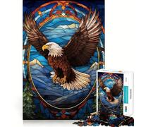 Stained Glass Bald Eagle Jigsaw Puzzles 1000 Piece for Teenagers Mind Skill Toy Cozy Relax Design Assembly Thoughtful Gift 38x52cm