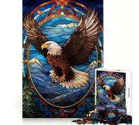 Stained Glass Bald Eagle Jigsaw Puzzles 1000 Pieces for Teenagers Mind Skill Toy Casual Fun Design Assembly Stylish Gift 38x26cm
