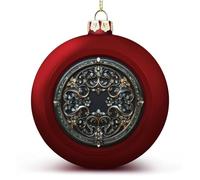 Stained Glass Baroque Scroll Christmas Ball Ornaments Shatterproof Hanging Xmas Balls for Christmas Tree Decoration Red Xmas Tree Balls for Holiday Wedding Party