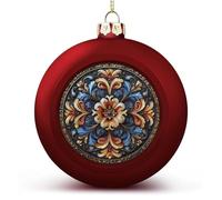 Stained Glass Baroque Scroll Pattern Christmas Ball Ornaments Shatterproof Hanging Xmas Balls for Christmas Tree Decoration Red Xmas Tree Balls for Holiday Wedding Party