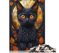 Stained Glass Bat Cat Jigsaw Puzzles For Adults 500 Piece Jigsaws Puzzles 500 Piece Puzzles For Adults Puzzle Games Toys Gift for 500pcs (52x38cm)