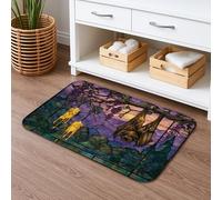 Stained Glass Bat Quick Dry Bath Mat, Vintage Floral Absorbent Non Slip Shower Mat, Autumn Flannel Washable Bath Rugs for Bathroom Decorative 20x32 Inch